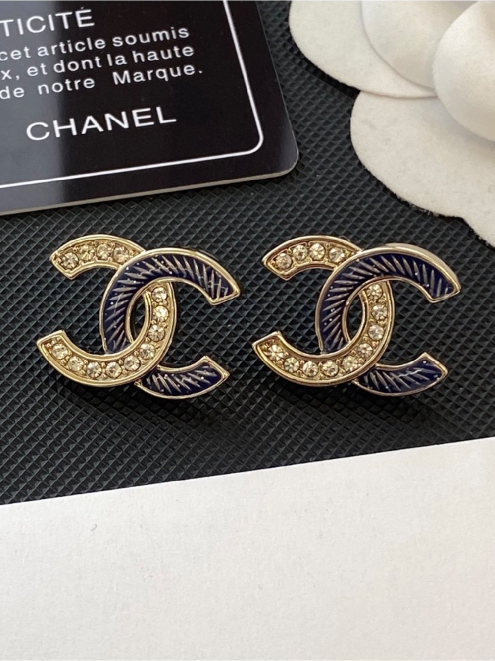 Double C Designer Rhinestones Letter Logo Stud Earrings